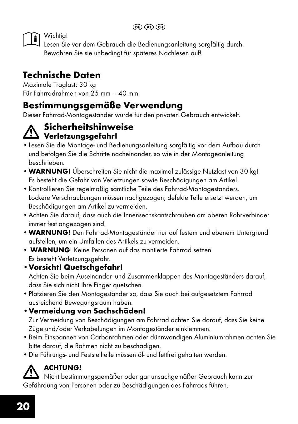 Technische daten, Bestimmungsgemäße verwendung, Sicherheitshinweise | Crivit FM-1401 User Manual | Page 20 / 24