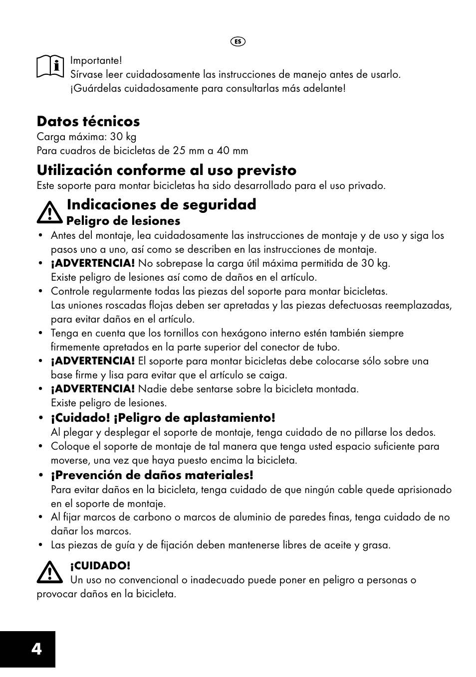 Datos técnicos, Utilización conforme al uso previsto, Indicaciones de seguridad | Crivit FM-1401 User Manual | Page 4 / 24