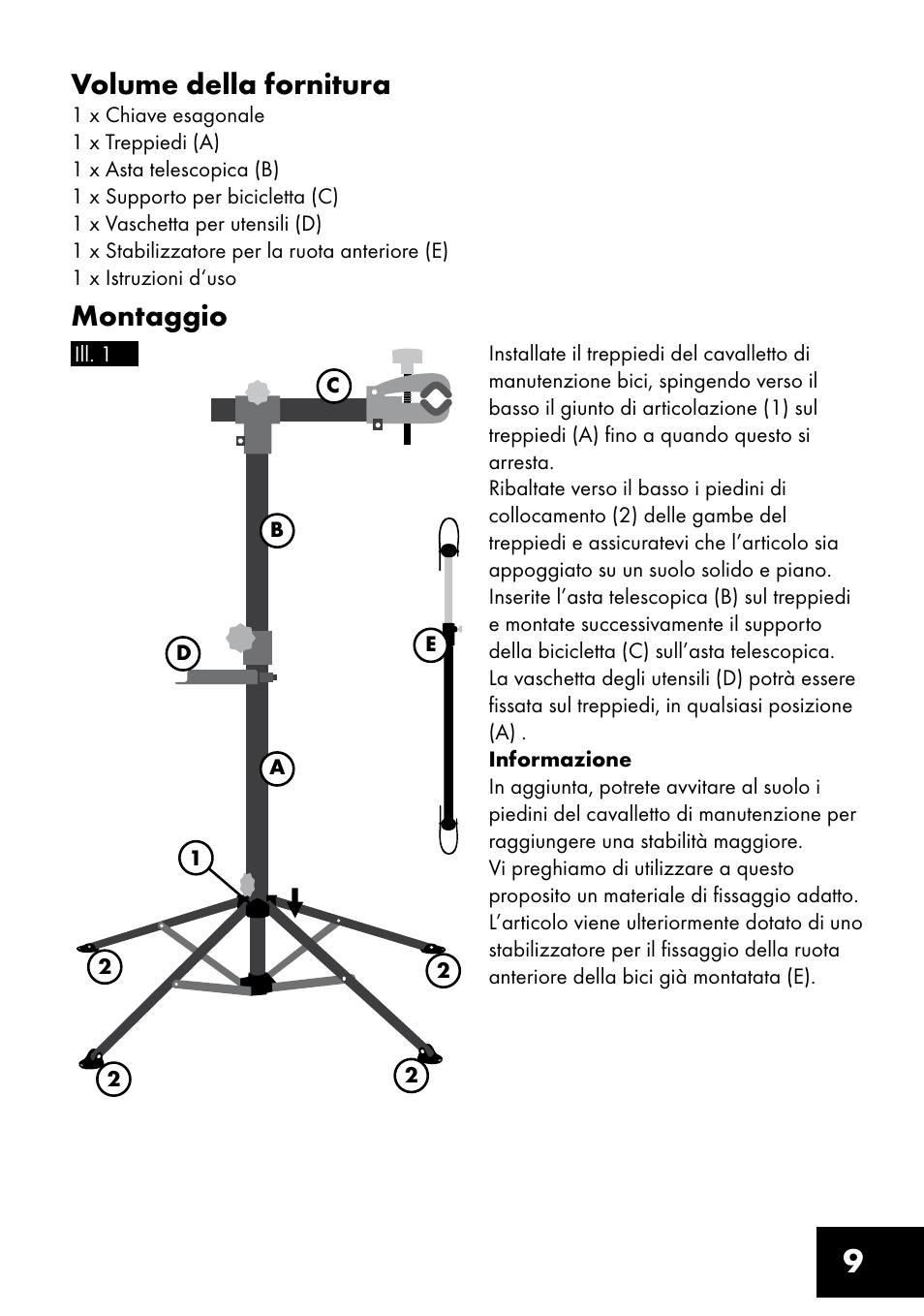 9volume della fornitura, Montaggio | Crivit FM-1401 User Manual | Page 9 / 24