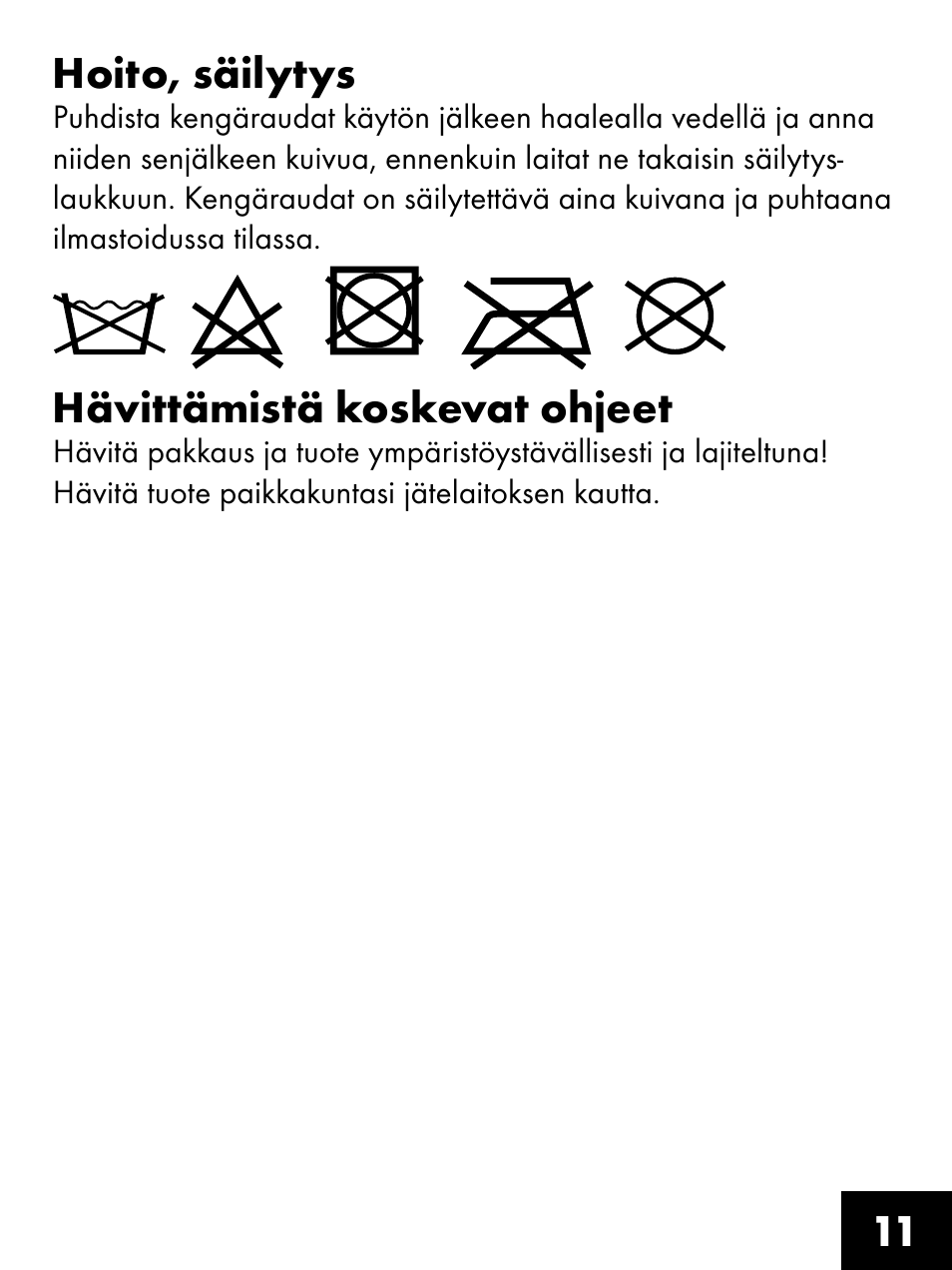 11 hoito, säilytys, Hävittämistä koskevat ohjeet | Crivit FS-1425 User Manual | Page 11 / 20