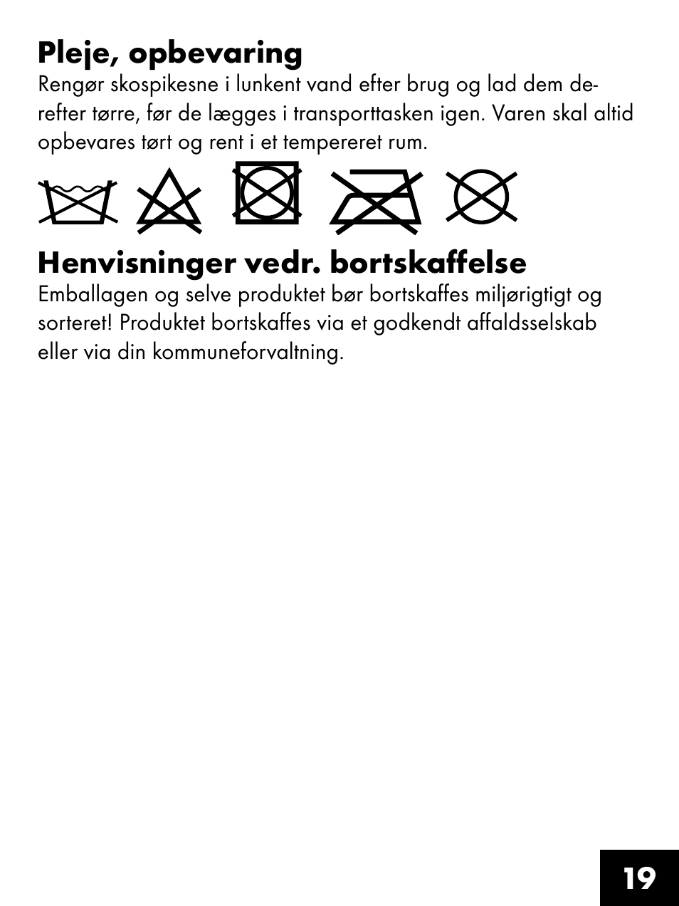 19 pleje, opbevaring, Henvisninger vedr. bortskaffelse | Crivit FS-1425 User Manual | Page 19 / 20