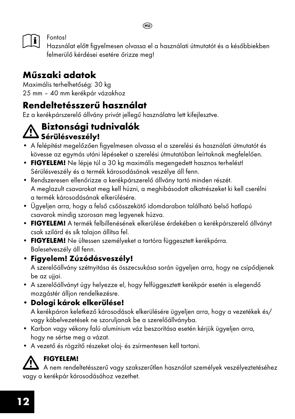 Műszaki adatok, Rendeltetésszerű használat, Biztonsági tudnivalók | Crivit FM-1401 User Manual | Page 12 / 28