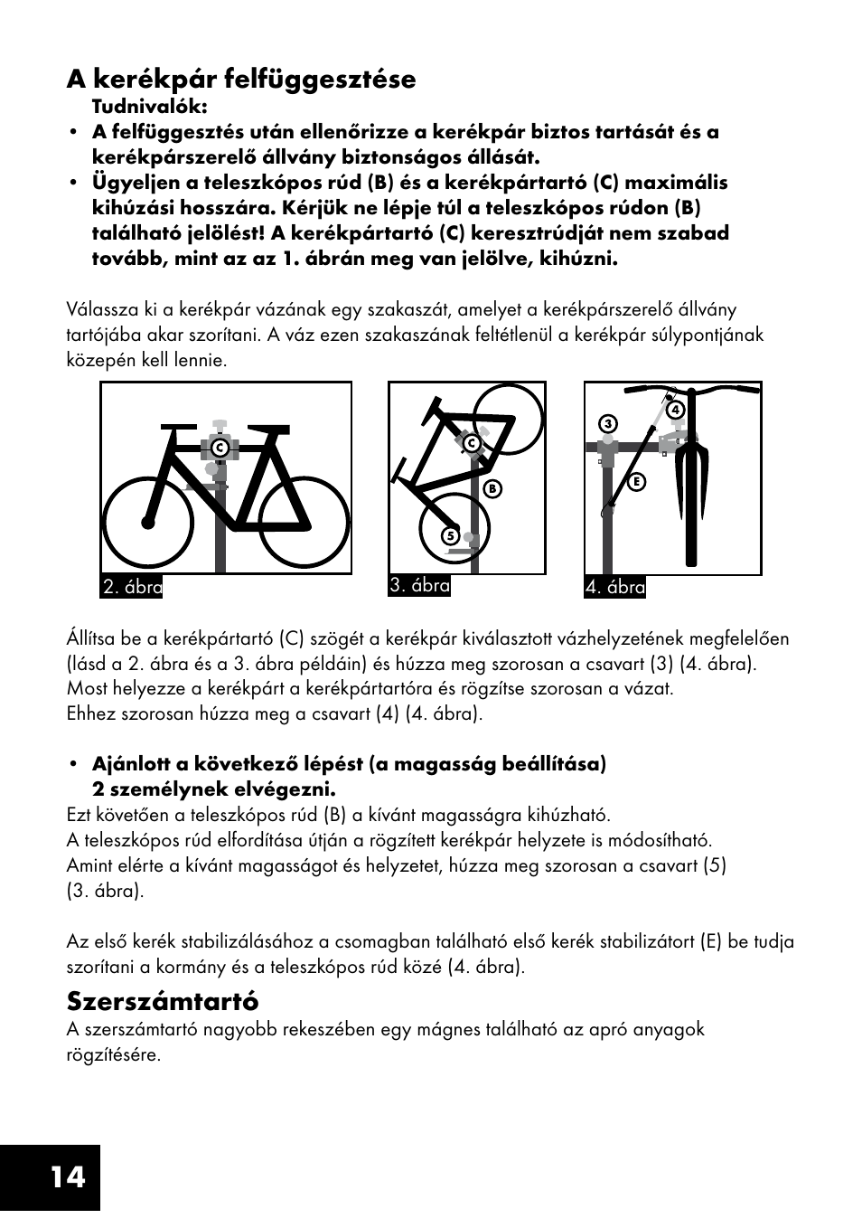 14 a kerékpár felfüggesztése, Szerszámtartó | Crivit FM-1401 User Manual | Page 14 / 28