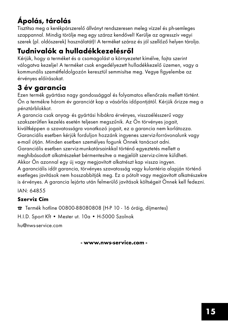 15 ápolás, tárolás, Tudnivalók a hulladékkezelésről, 3 év garancia | Crivit FM-1401 User Manual | Page 15 / 28