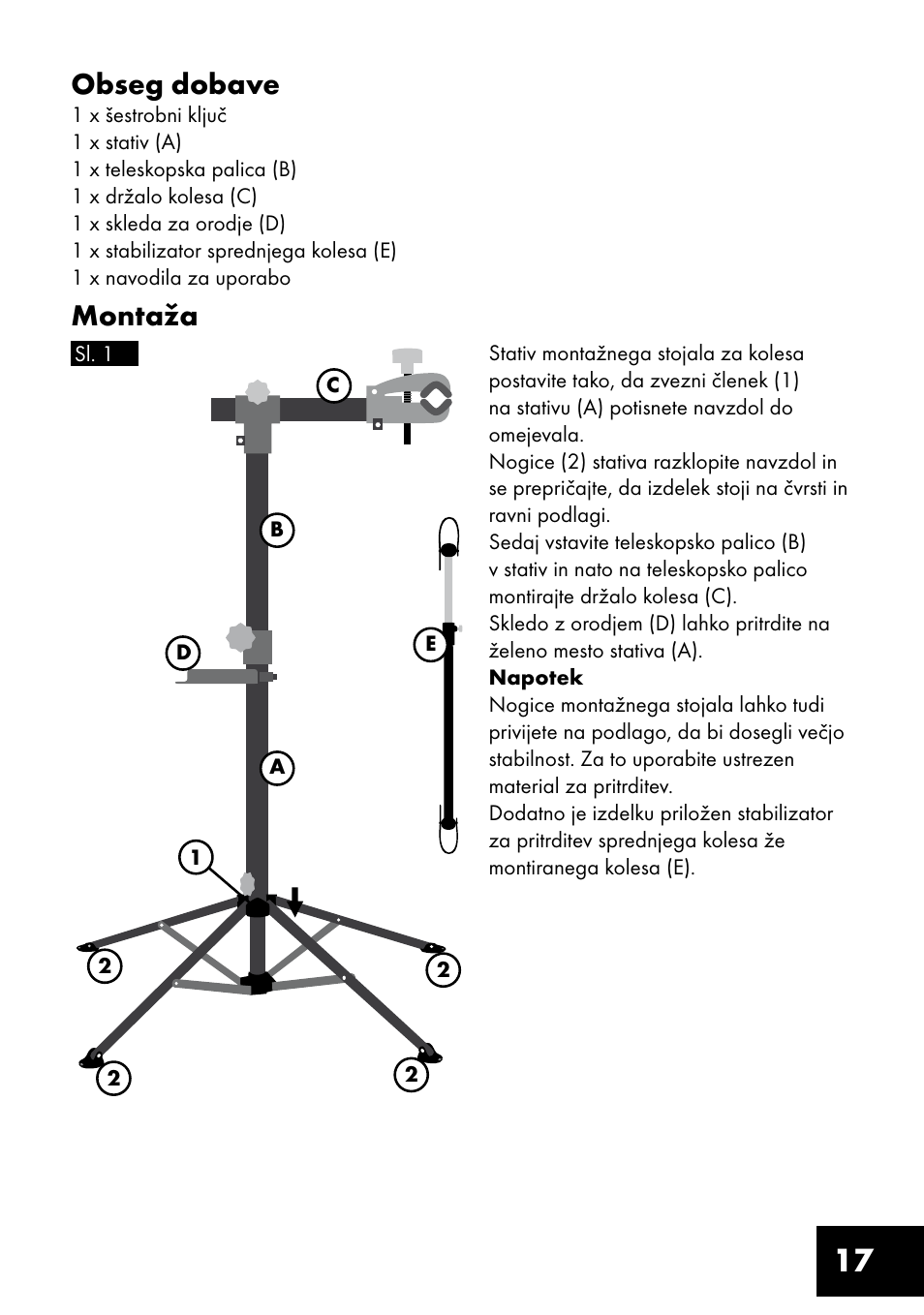 17 obseg dobave, Montaža | Crivit FM-1401 User Manual | Page 17 / 28