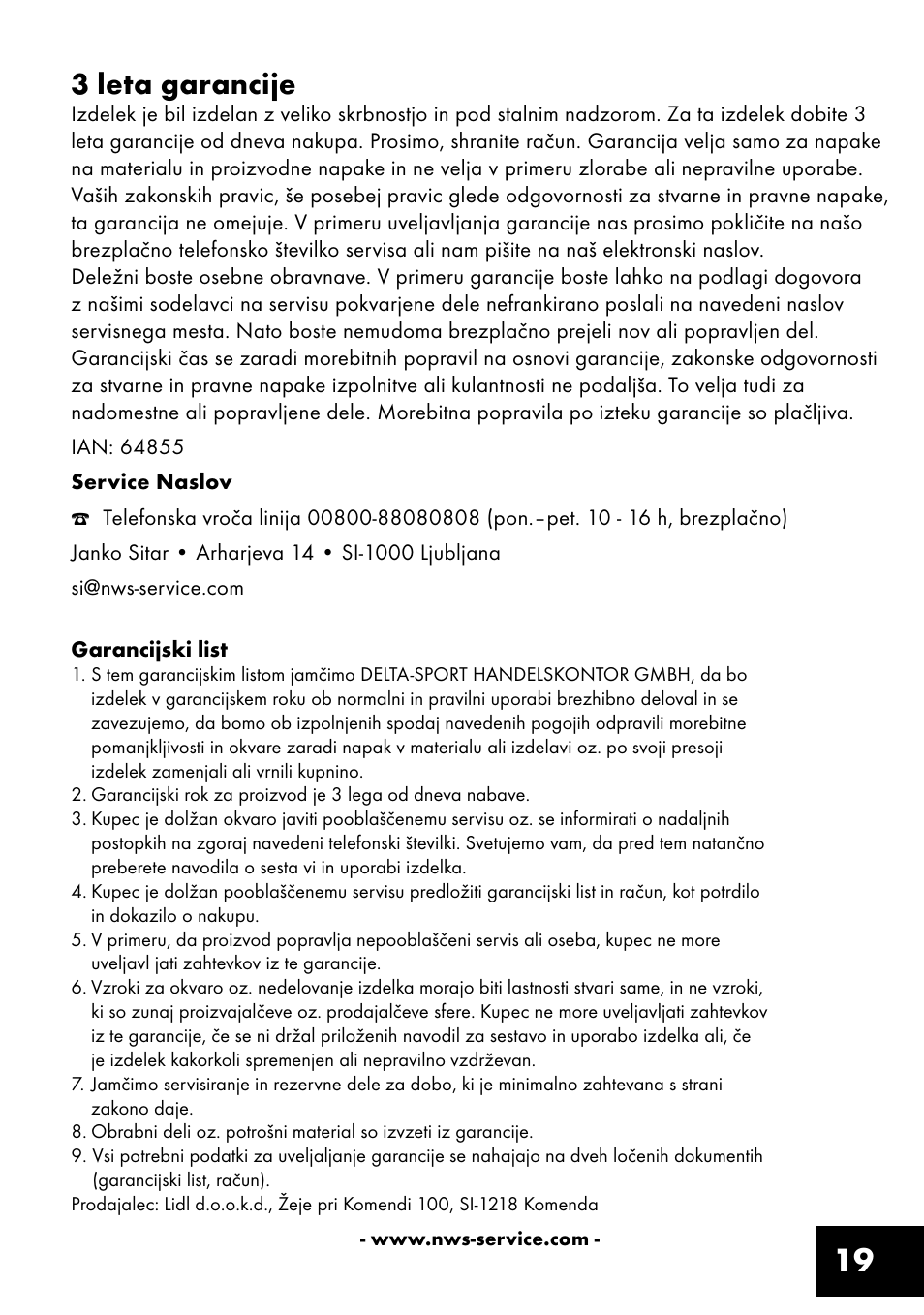 19 3 leta garancije | Crivit FM-1401 User Manual | Page 19 / 28