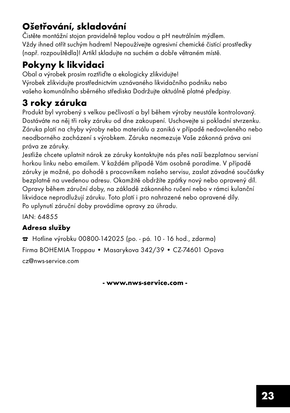 23 ošetřování, skladování, Pokyny k likvidaci, 3 roky záruka | Crivit FM-1401 User Manual | Page 23 / 28