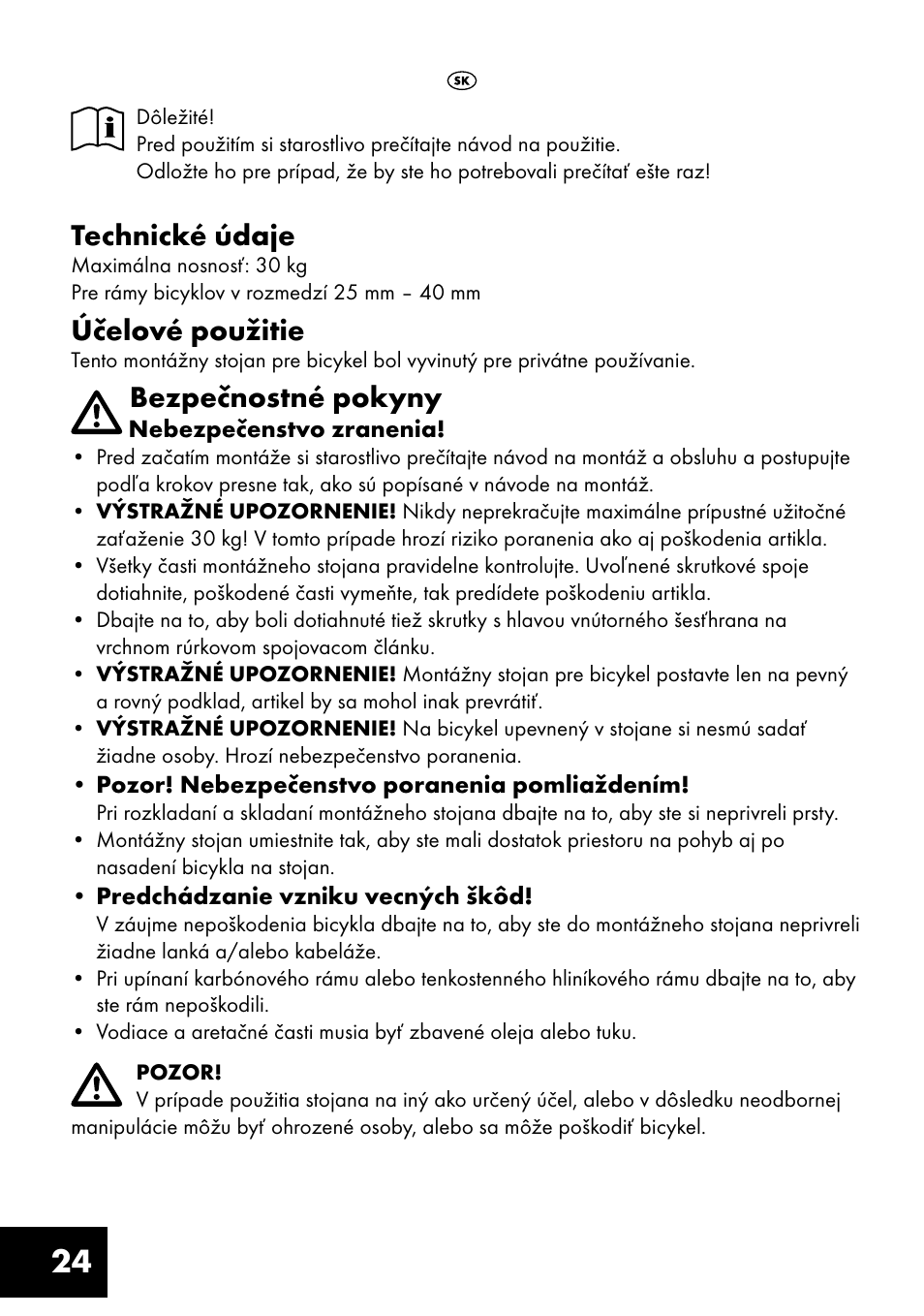 Technické údaje, Účelové použitie, Bezpečnostné pokyny | Crivit FM-1401 User Manual | Page 24 / 28