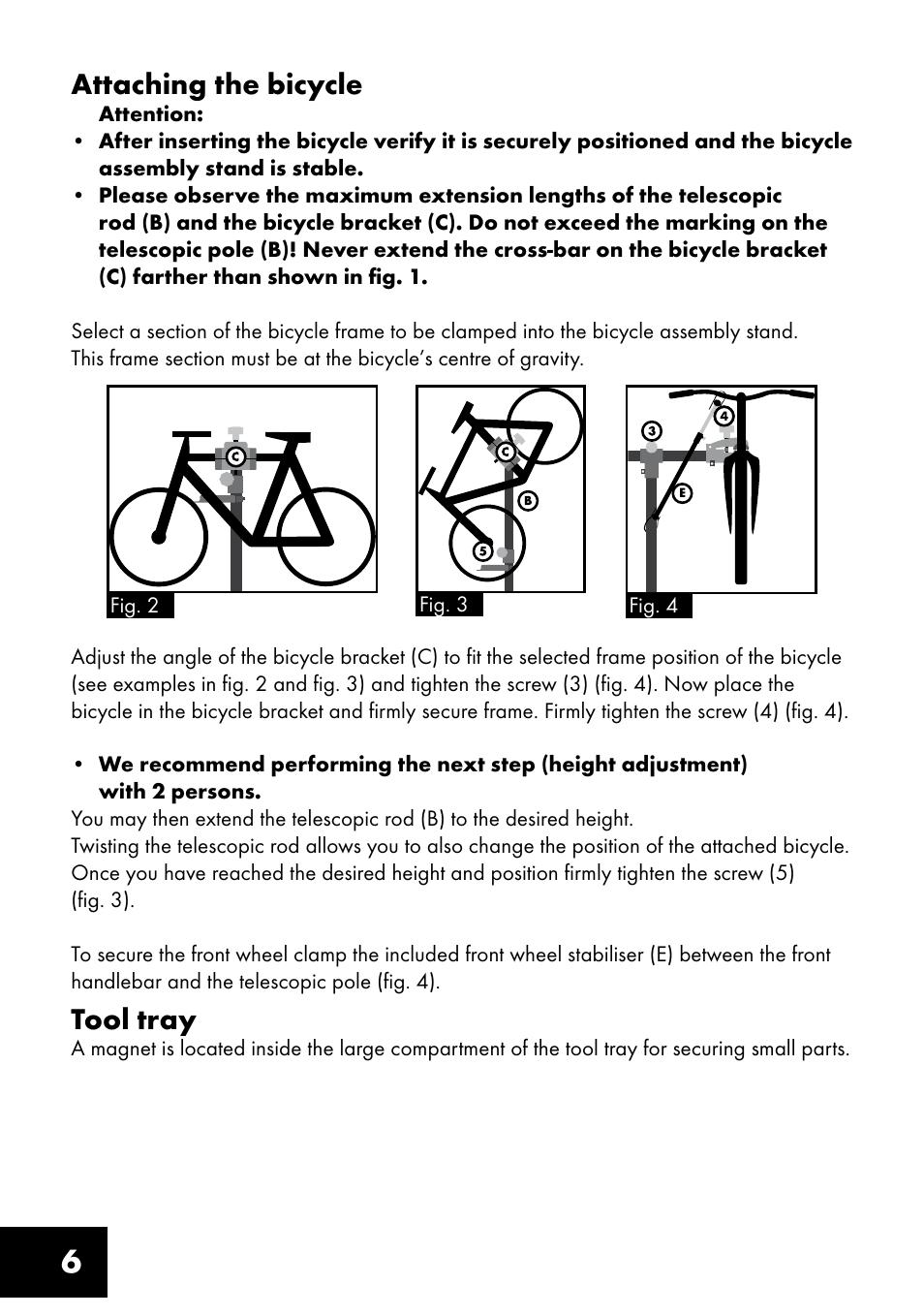 6attaching the bicycle, Tool tray | Crivit FM-1401 User Manual | Page 6 / 28