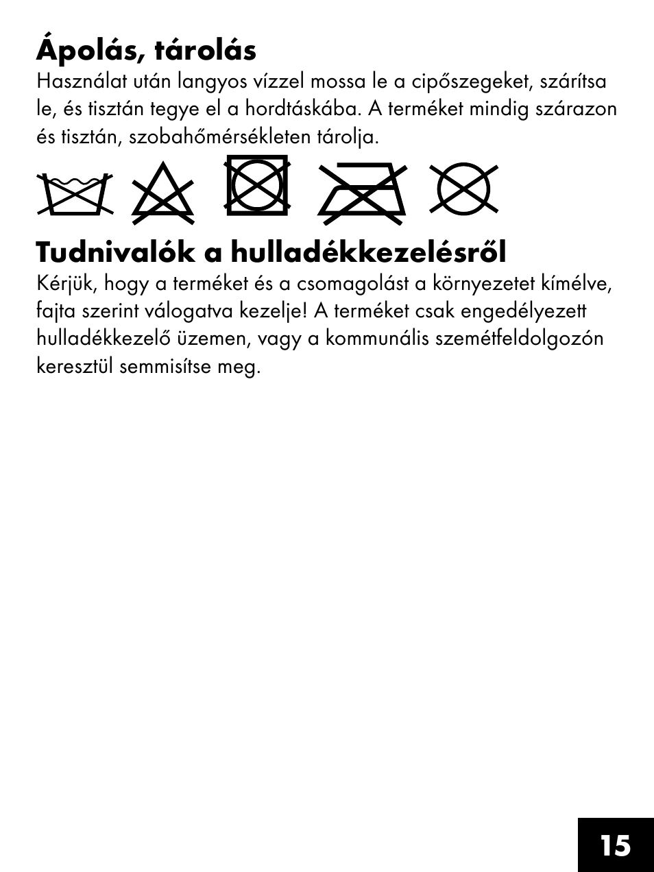 15 ápolás, tárolás, Tudnivalók a hulladékkezelésről | Crivit FS-1425 User Manual | Page 15 / 32