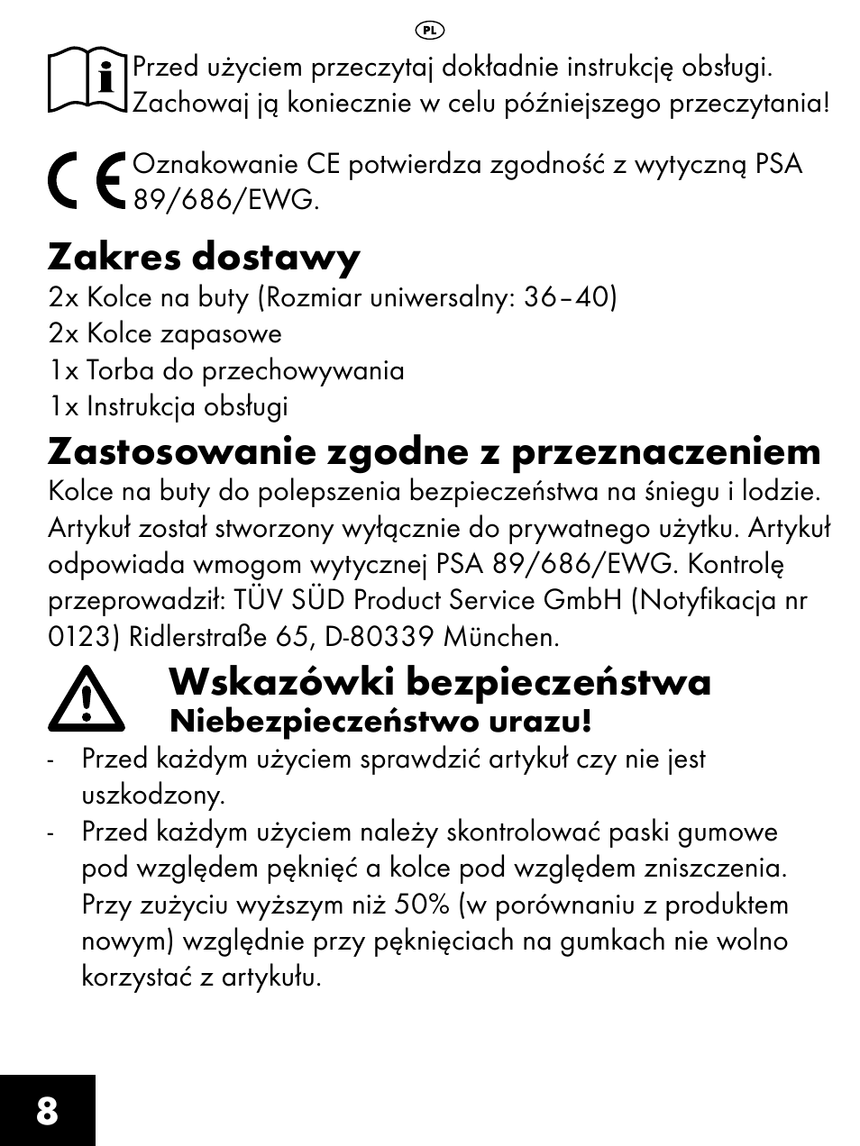 Zakres dostawy, Zastosowanie zgodne z przeznaczeniem, Wskazówki bezpieczeństwa | Crivit FS-1425 User Manual | Page 8 / 32