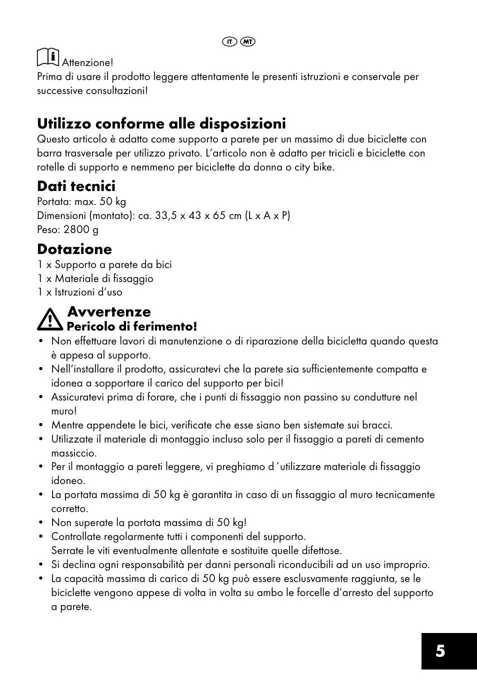 Utilizzo conforme alle disposizioni, Dati tecnici, Dotazione | Avvertenze | Crivit FW-1399 User Manual | Page 5 / 20