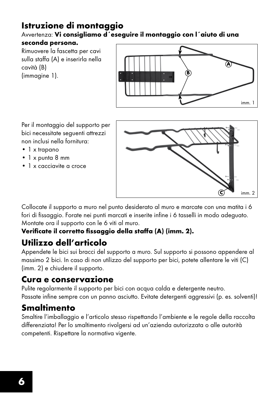 6istruzione di montaggio, Utilizzo dell’articolo, Cura e conservazione | Smaltimento | Crivit FW-1399 User Manual | Page 6 / 20