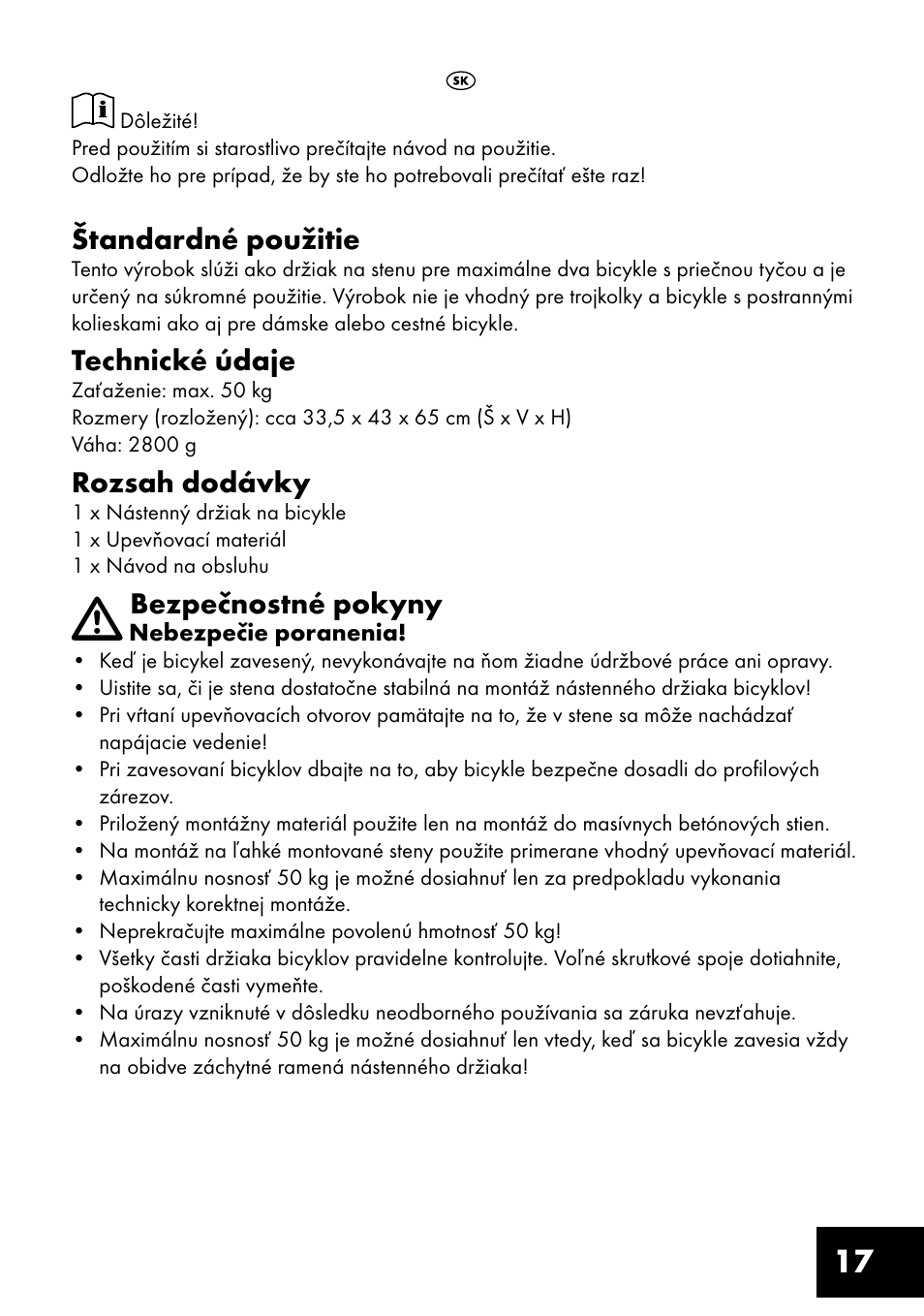 Štandardné použitie, Technické údaje, Rozsah dodávky | Bezpečnostné pokyny | Crivit FW-1399 User Manual | Page 17 / 24