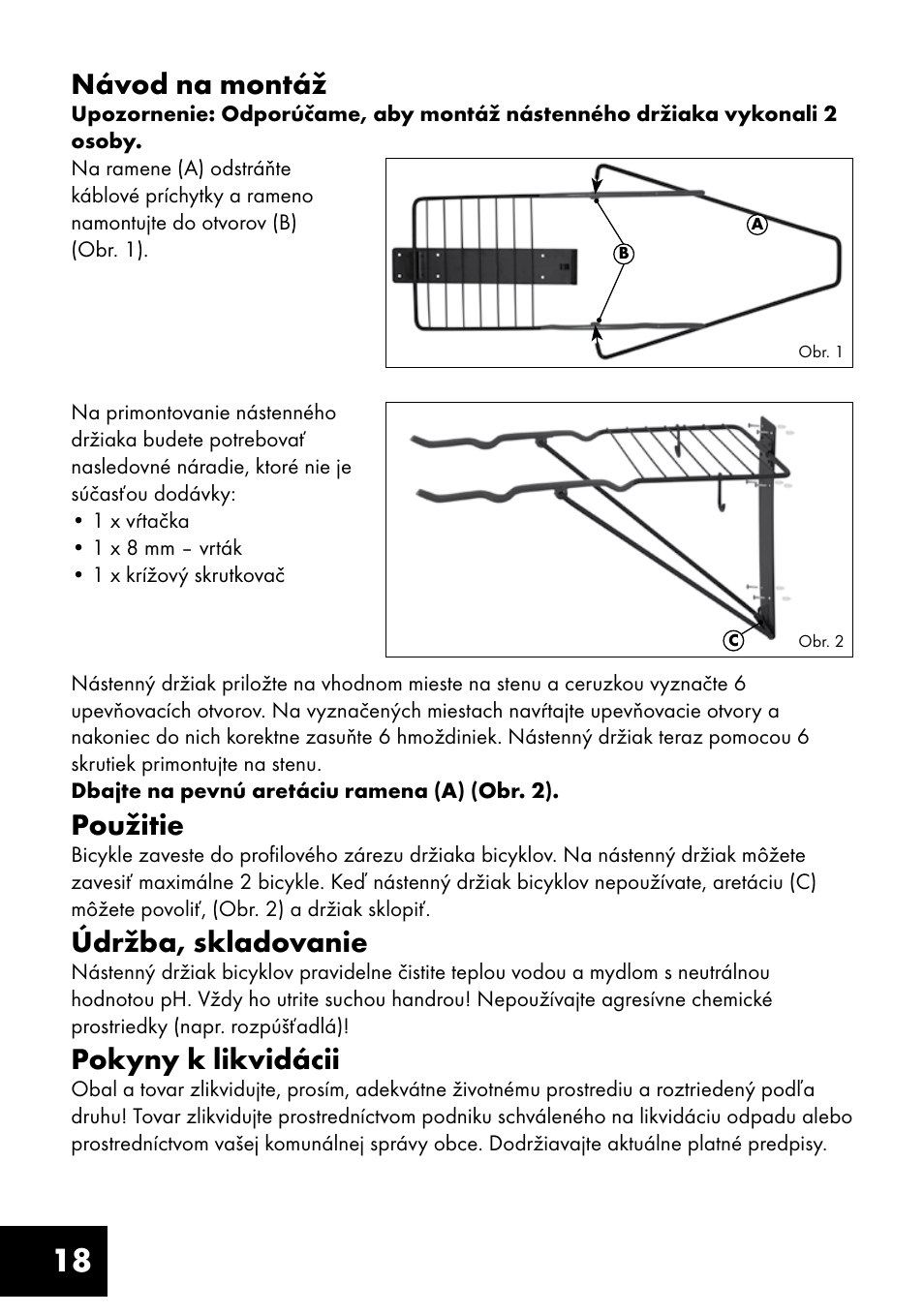 18 návod na montáž, Použitie, Údržba, skladovanie | Pokyny k likvidácii | Crivit FW-1399 User Manual | Page 18 / 24