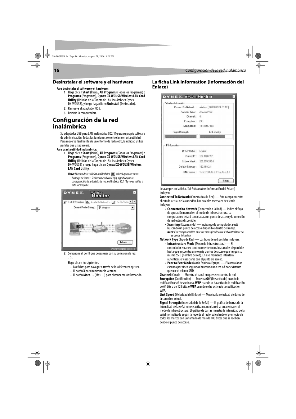 Configuración de la red inalámbrica | Dynex DX-WGUSB User Manual | Page 16 / 20