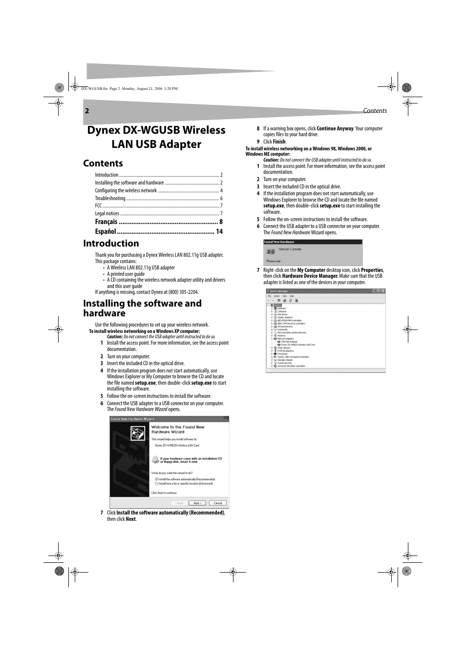 Dynex DX-WGUSB User Manual | Page 2 / 20