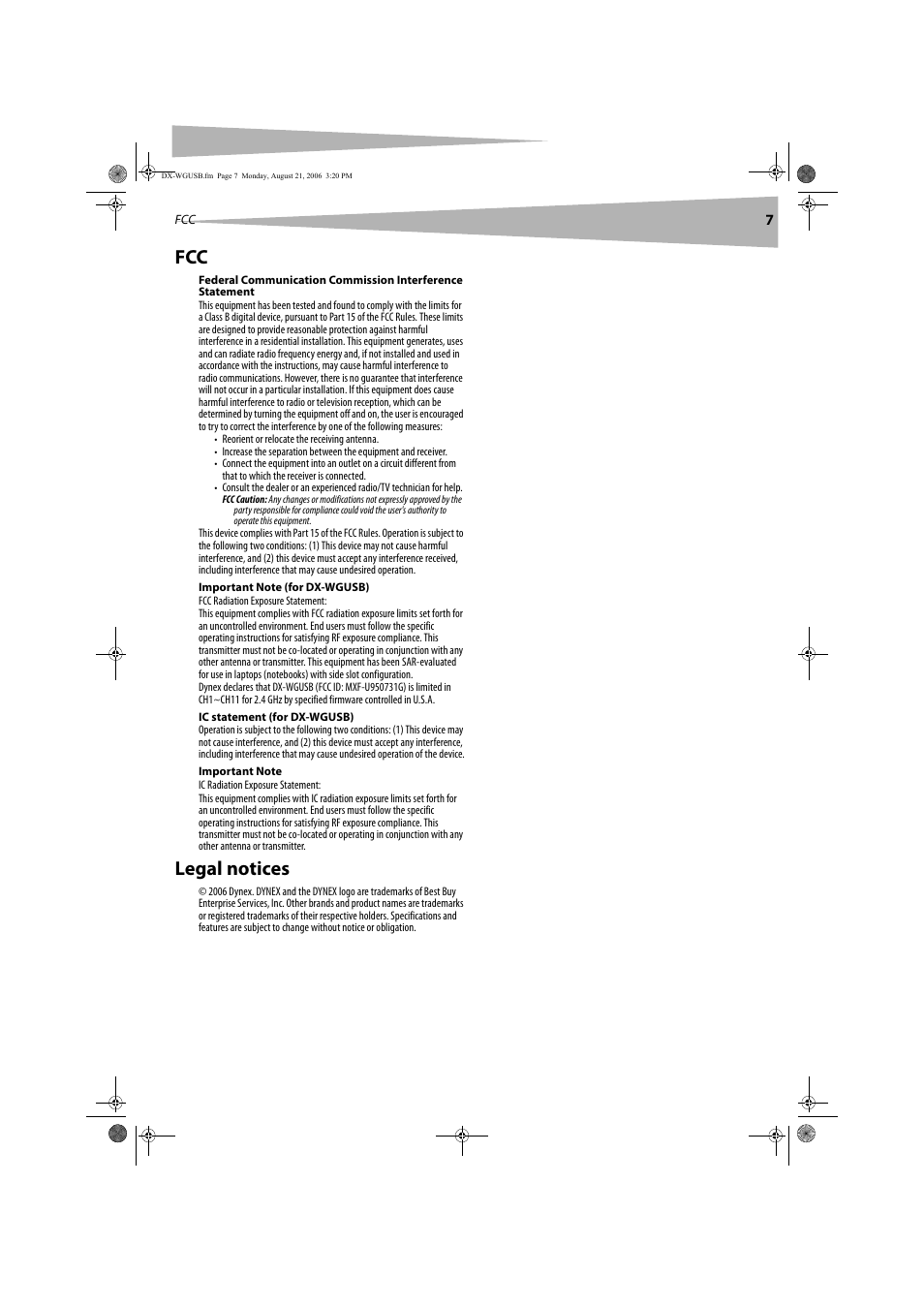 Legal notices | Dynex DX-WGUSB User Manual | Page 7 / 20