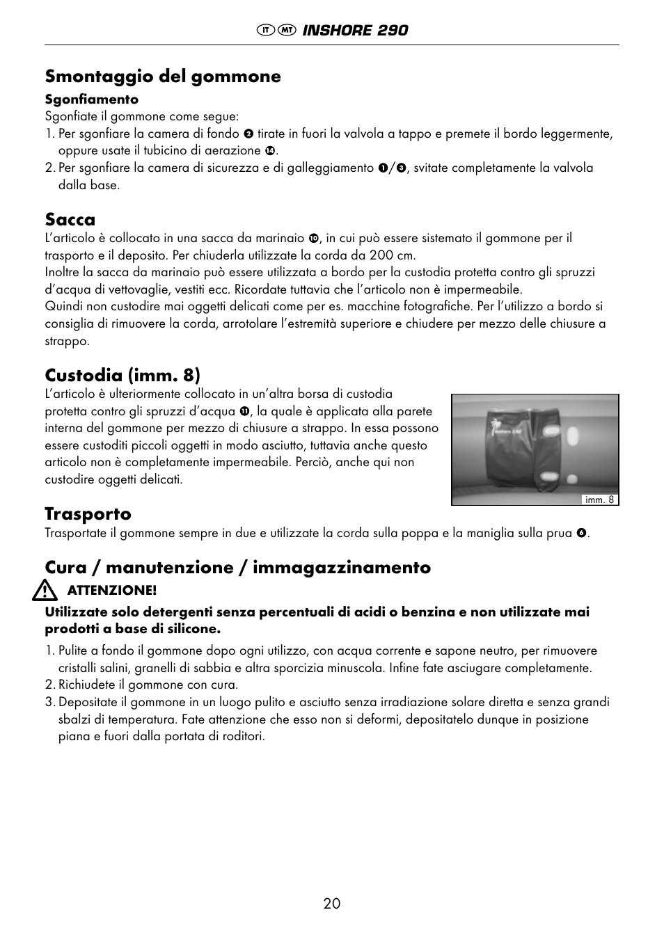 Smontaggio del gommone, Sacca, Custodia (imm. 8) | Trasporto, Cura / manutenzione / immagazzinamento | Crivit 6-13 User Manual | Page 20 / 51