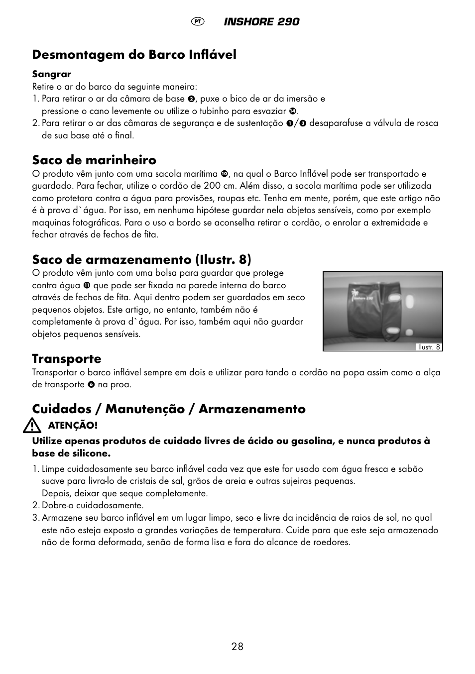 Desmontagem do barco inflável, Saco de marinheiro, Saco de armazenamento (ilustr. 8) | Transporte, Cuidados / manutenção / armazenamento | Crivit 6-13 User Manual | Page 28 / 51