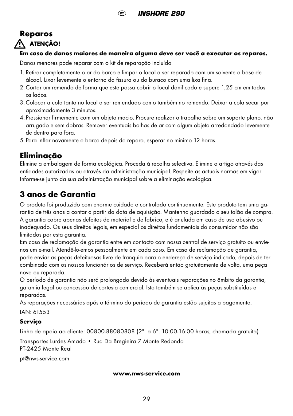 Reparos, Eliminação, 3 anos de garantia | Crivit 6-13 User Manual | Page 29 / 51