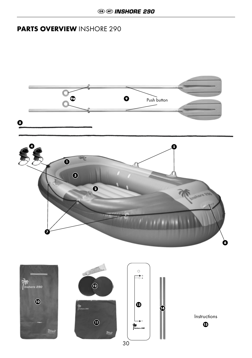 Parts overview inshore 290, Instructions, Inshore 290 | Crivit 6-13 User Manual | Page 30 / 51