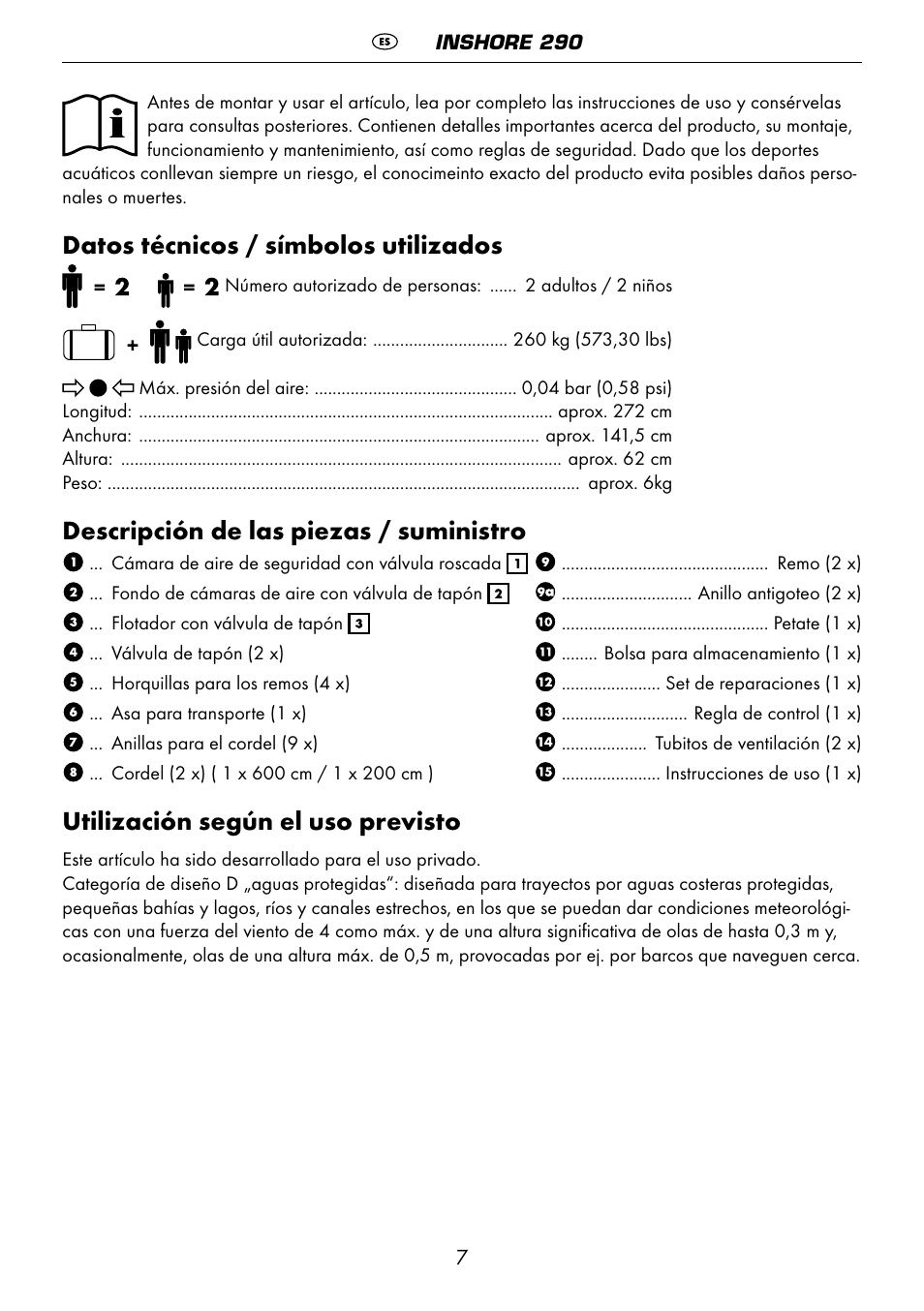 Datos técnicos / símbolos utilizados, Descripción de las piezas / suministro, Utilización según el uso previsto | Crivit 6-13 User Manual | Page 7 / 51