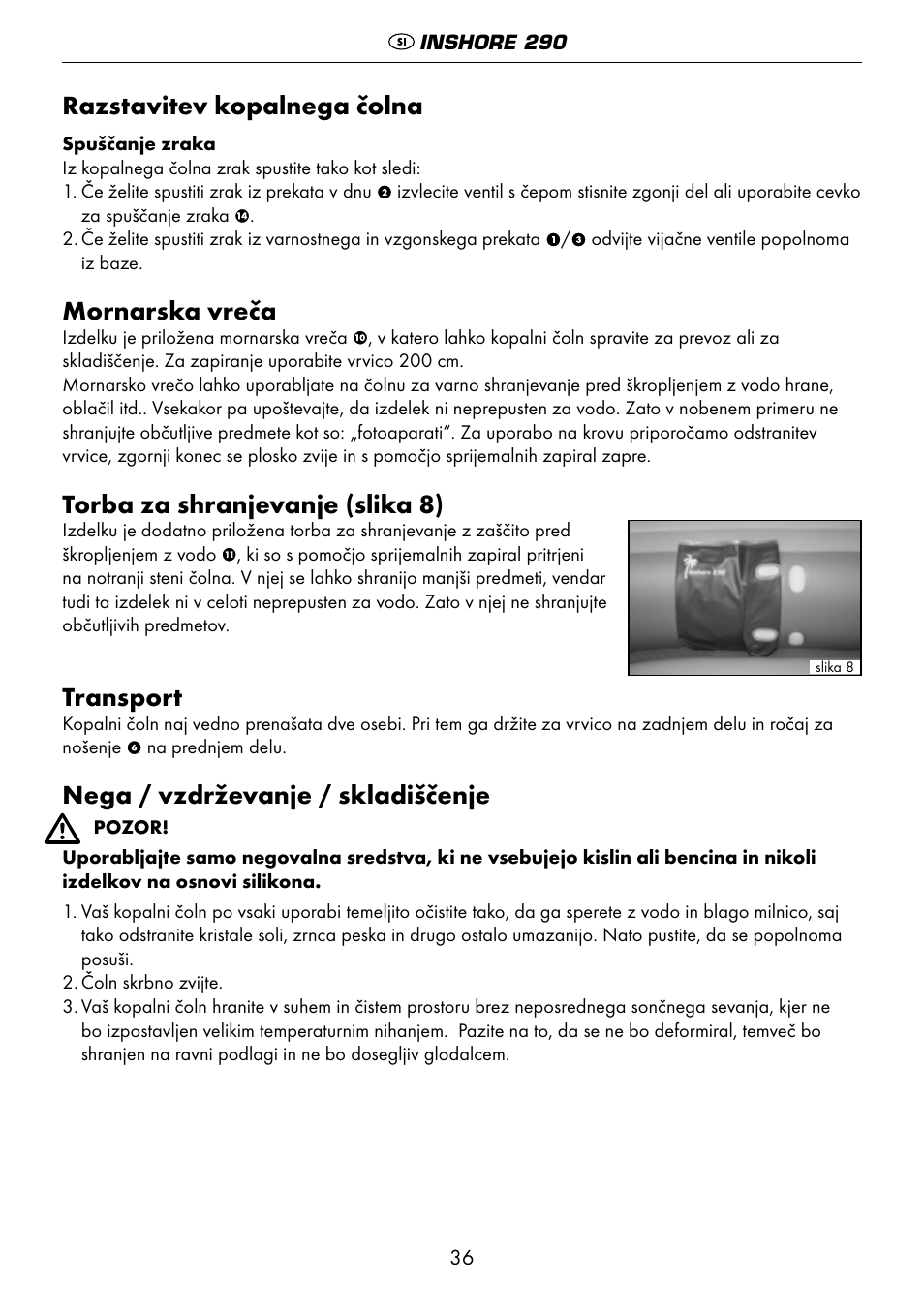 Razstavitev kopalnega čolna, Mornarska vreča, Torba za shranjevanje (slika 8) | Transport, Nega / vzdrževanje / skladiščenje | Crivit 6-13 User Manual | Page 36 / 64