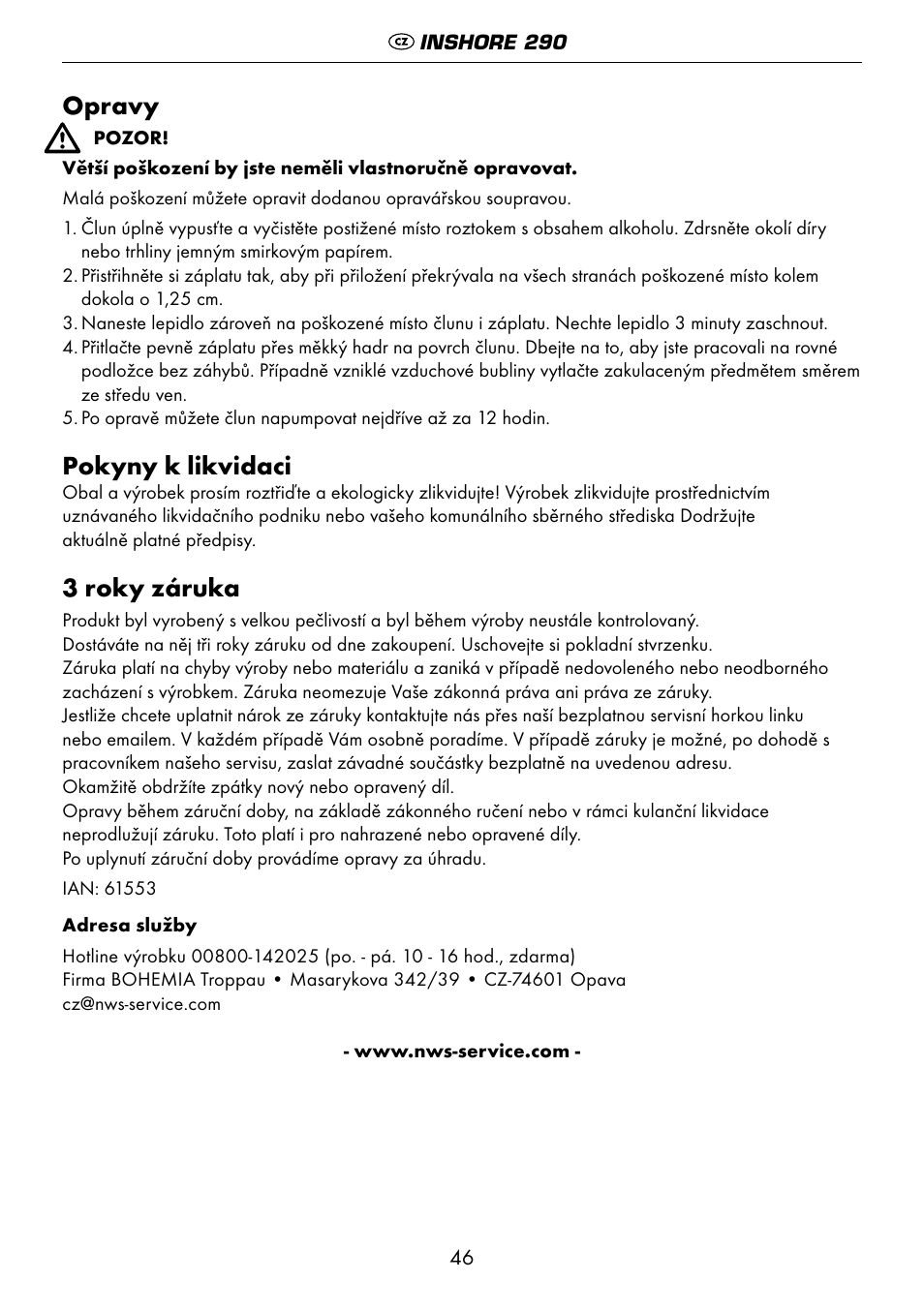 Opravy, Pokyny k likvidaci, 3 roky záruka | Crivit 6-13 User Manual | Page 46 / 64