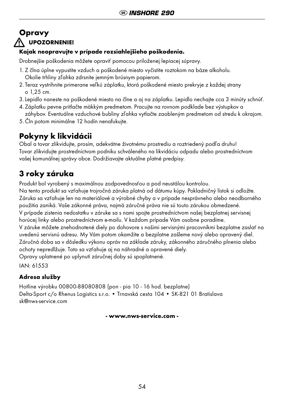 Opravy, Pokyny k likvidácii, 3 roky záruka | Crivit 6-13 User Manual | Page 54 / 64