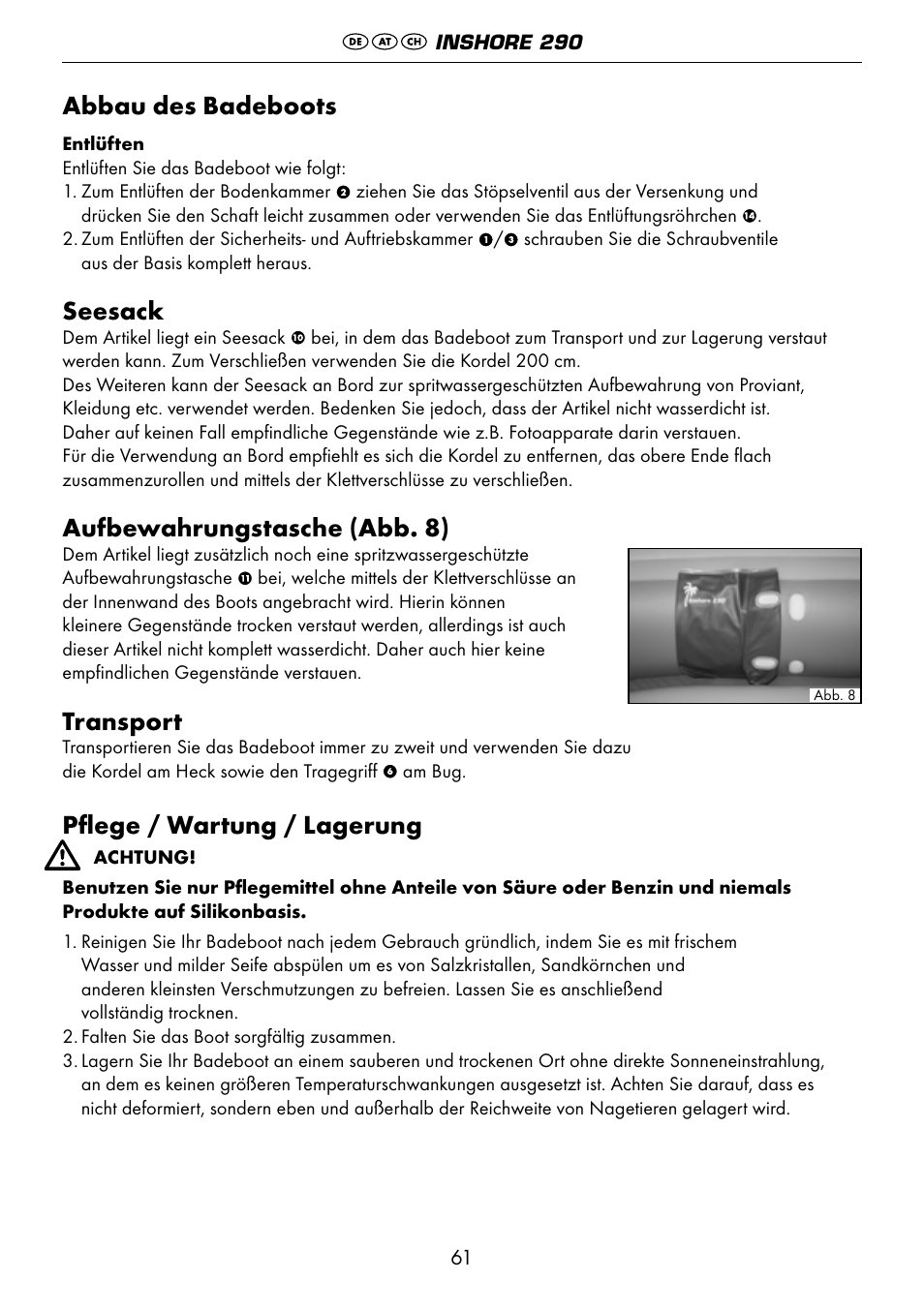 Abbau des badeboots, Seesack, Aufbewahrungstasche (abb. 8) | Transport, Pflege / wartung / lagerung | Crivit 6-13 User Manual | Page 61 / 64