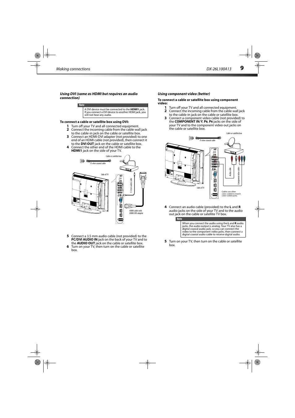 Using component video (better), See “using component video (better)” on, Ge 9 | Making connections | Dynex DX-26L100A13 User Manual | Page 13 / 45