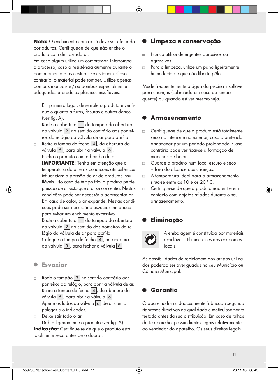 Esvaziar, Limpeza e conservação, Armazenamento | Eliminação, Garantia | Crivit Z31953 User Manual | Page 11 / 19