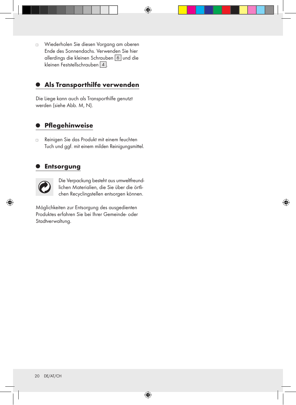 Als transporthilfe verwenden, Pflegehinweise, Entsorgung | Crivit Z31147 User Manual | Page 20 / 21