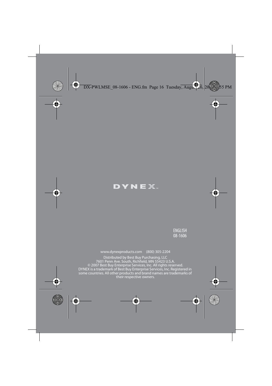 Dynex DX-PWLMSE User Manual | Page 16 / 16