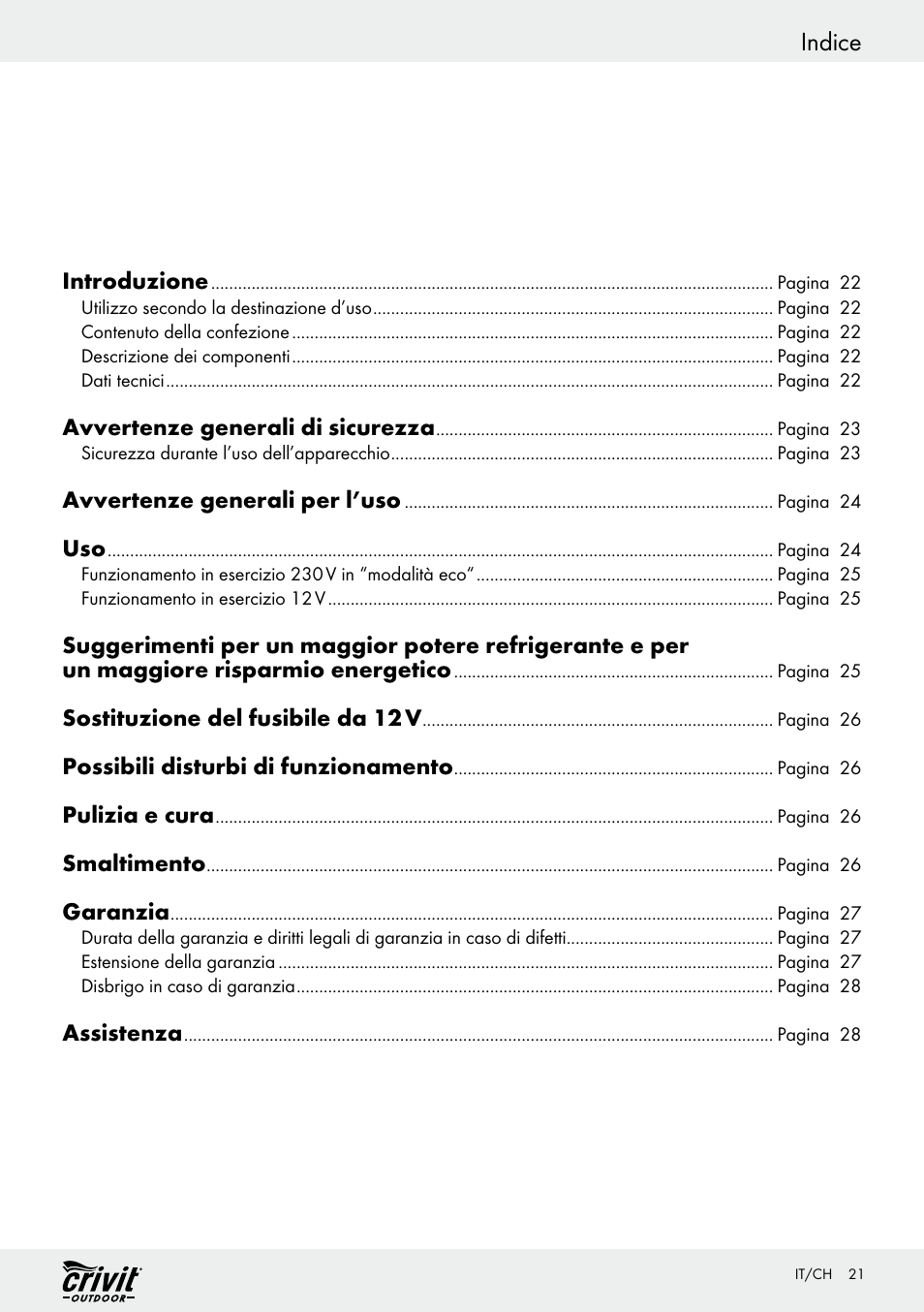 Indice | Crivit REK 230 C2 User Manual | Page 20 / 44