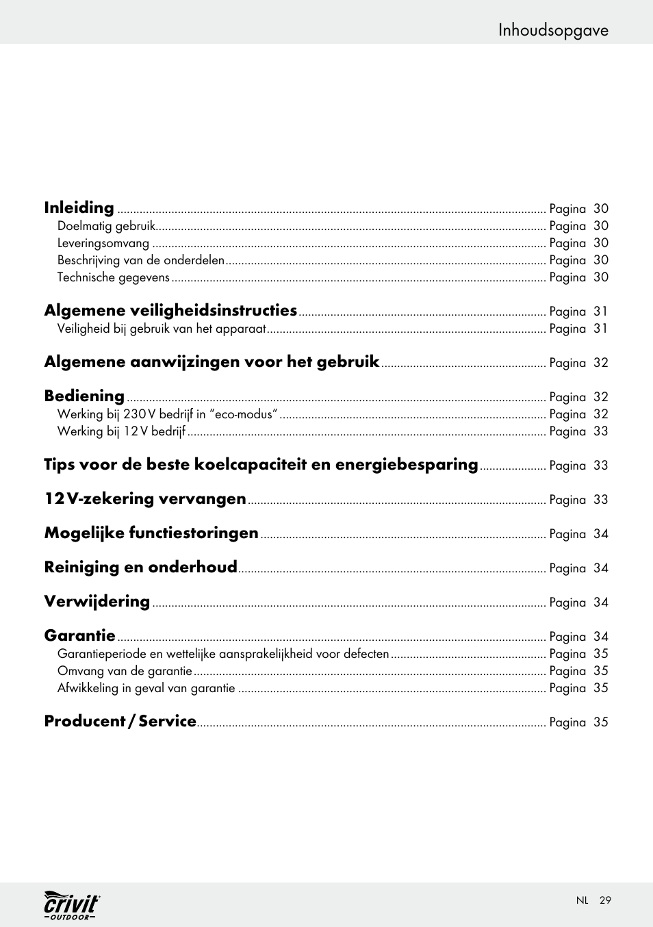 Inhoudsopgave | Crivit REK 230 C2 User Manual | Page 28 / 44