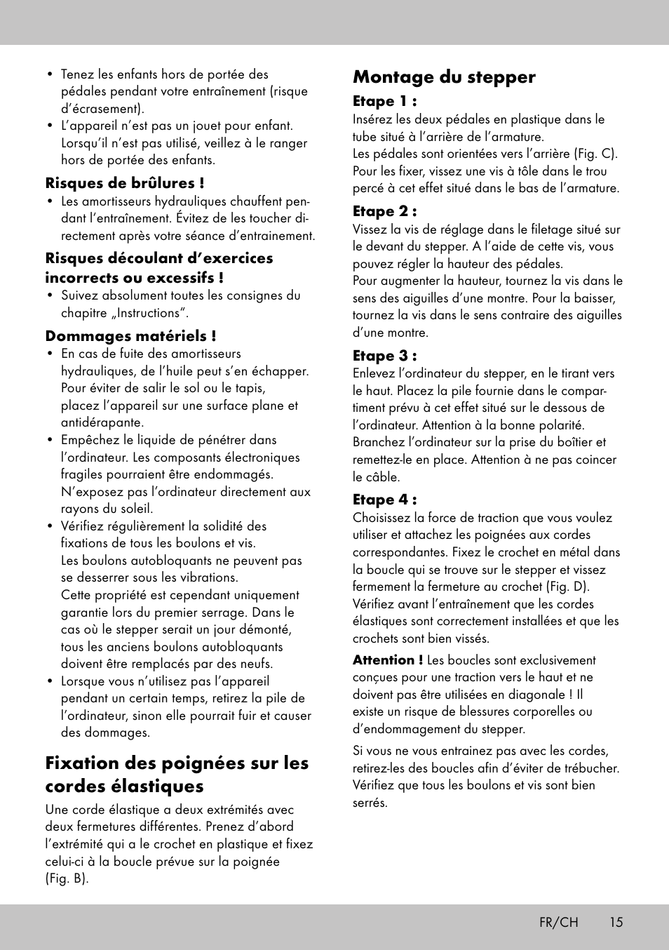 Montage du stepper, Fixation des poignées sur les cordes élastiques | Crivit SW-1652 User Manual | Page 13 / 42