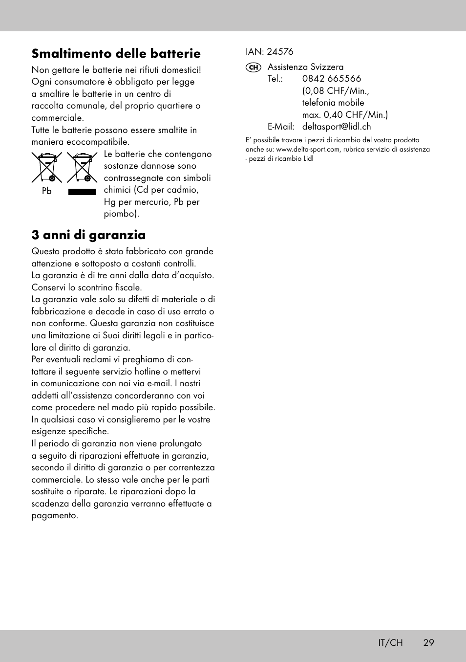 Smaltimento delle batterie, 3 anni di garanzia | Crivit SW-1652 User Manual | Page 27 / 42