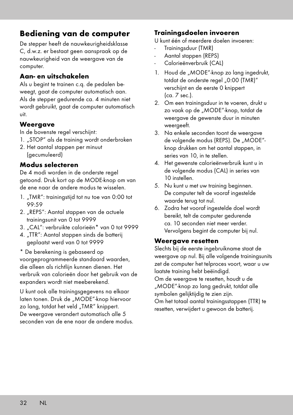 Bediening van de computer | Crivit SW-1652 User Manual | Page 30 / 42