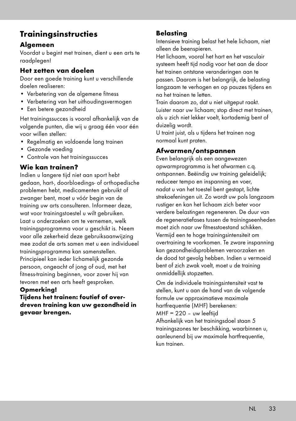 Trainingsinstructies | Crivit SW-1652 User Manual | Page 31 / 42