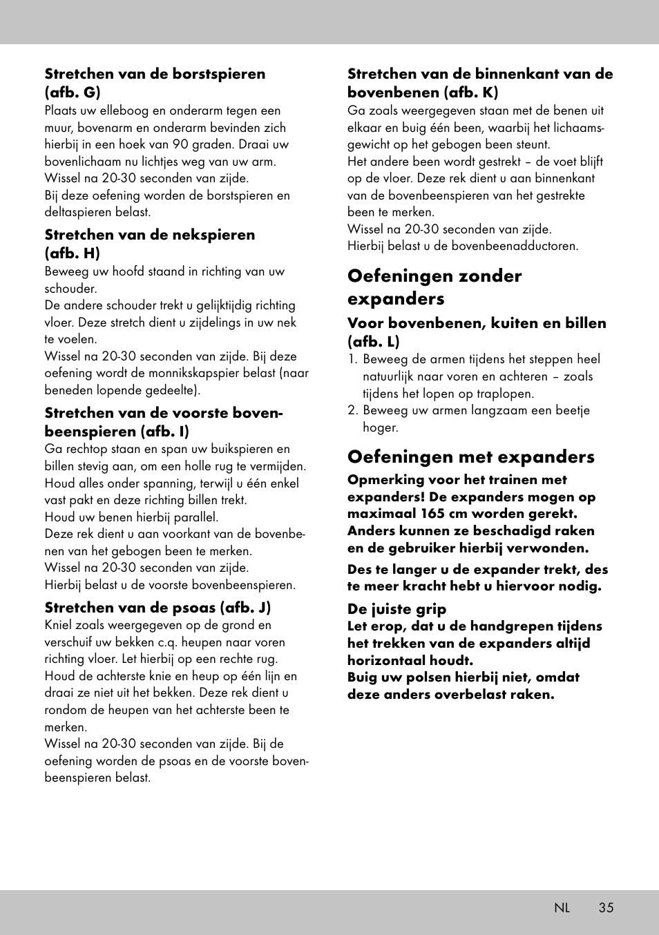 Oefeningen zonder expanders, Oefeningen met expanders | Crivit SW-1652 User Manual | Page 33 / 42