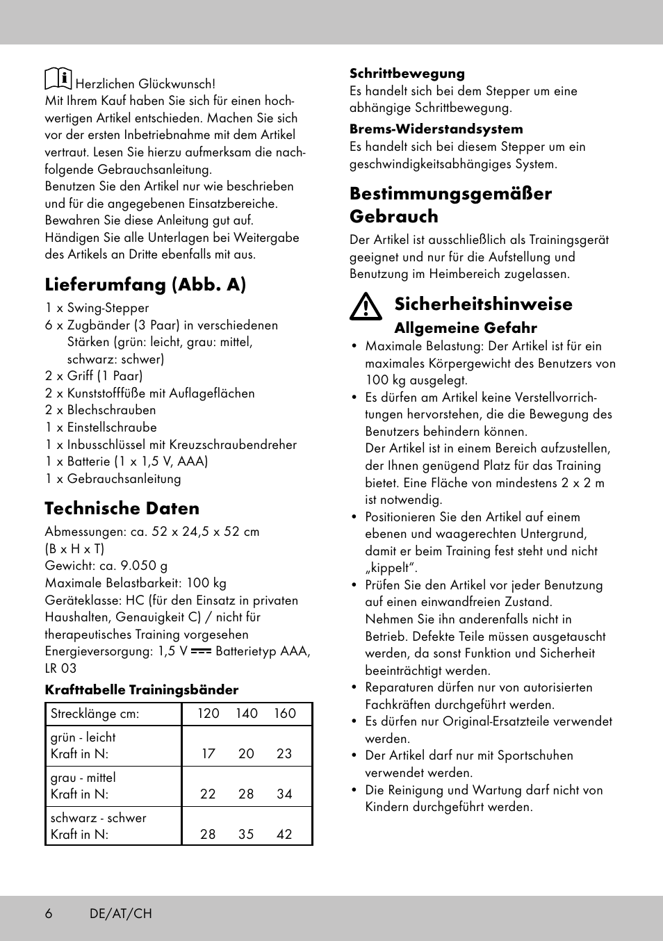 Bestimmungsgemäßer gebrauch, Sicherheitshinweise, Lieferumfang (abb. a) | Technische daten | Crivit SW-1652 User Manual | Page 4 / 42