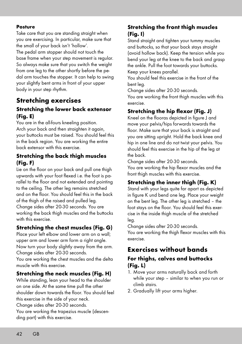 Exercises without bands, Stretching exercises | Crivit SW-1652 User Manual | Page 40 / 42