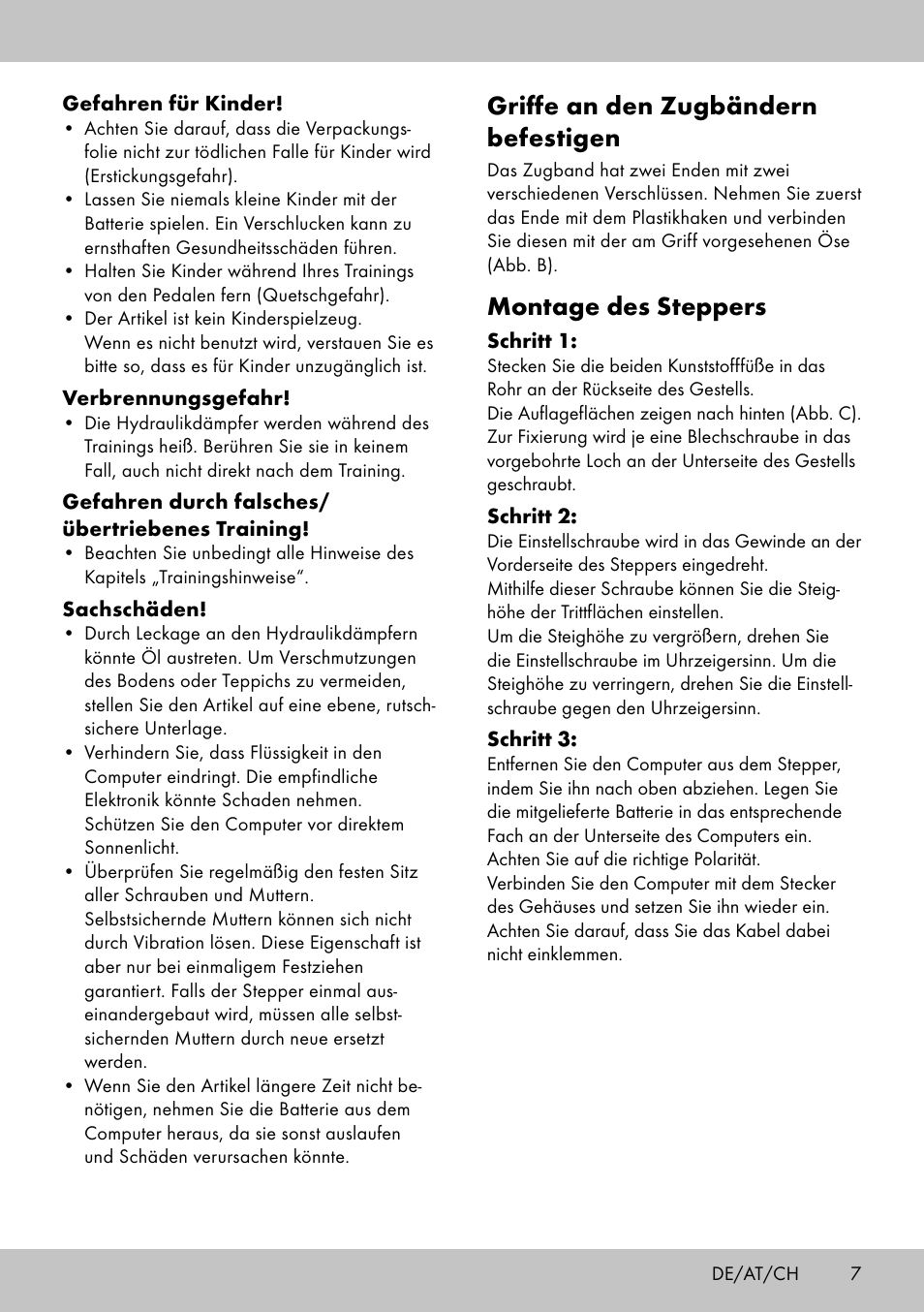 Griffe an den zugbändern befestigen, Montage des steppers | Crivit SW-1652 User Manual | Page 5 / 42
