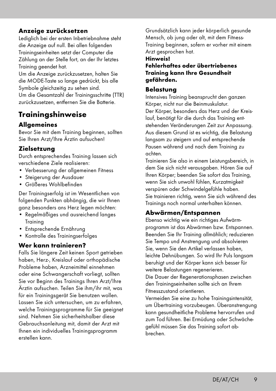 Trainingshinweise | Crivit SW-1652 User Manual | Page 7 / 42