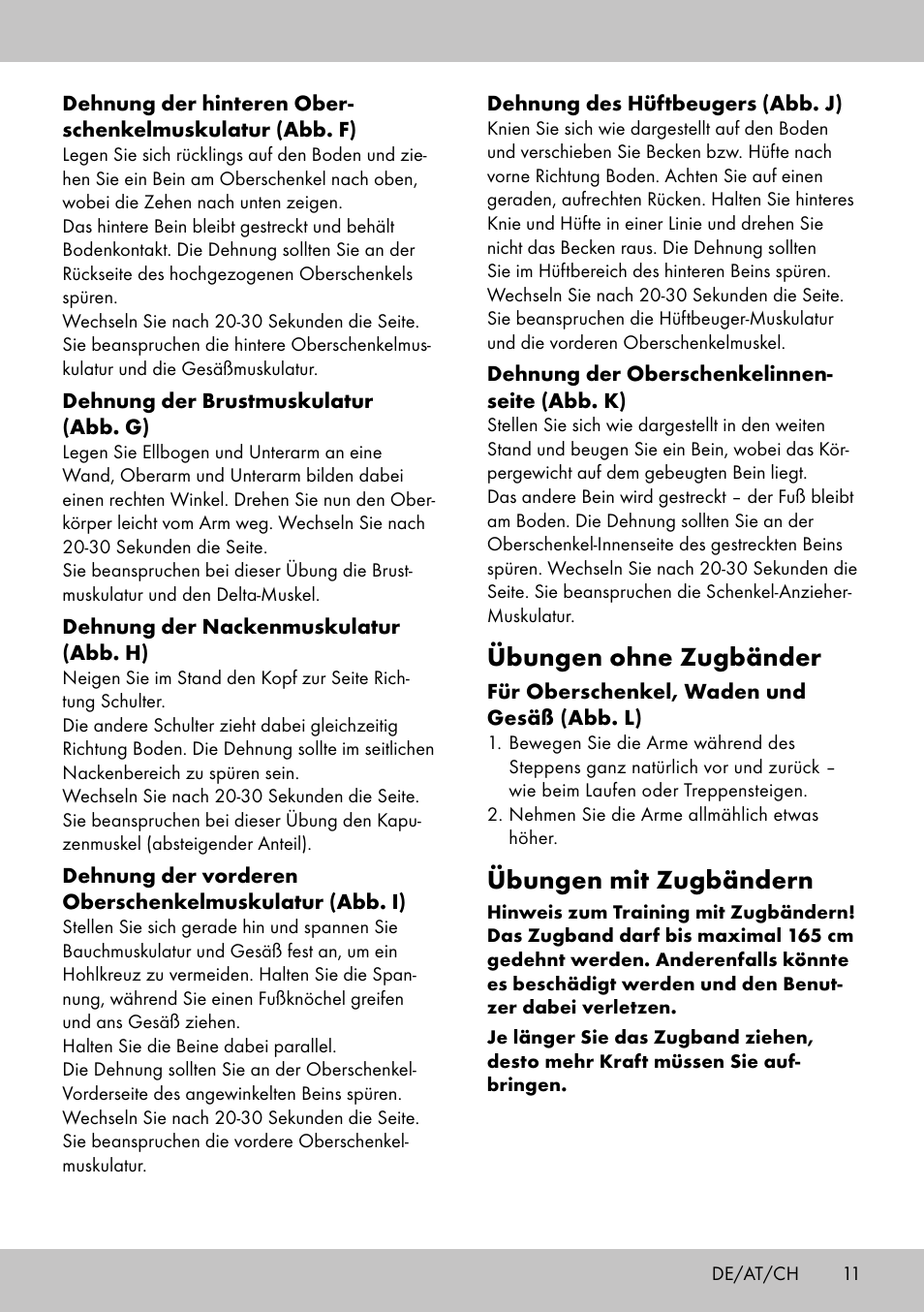 Übungen ohne zugbänder, Übungen mit zugbändern | Crivit SW-1652 User Manual | Page 9 / 42