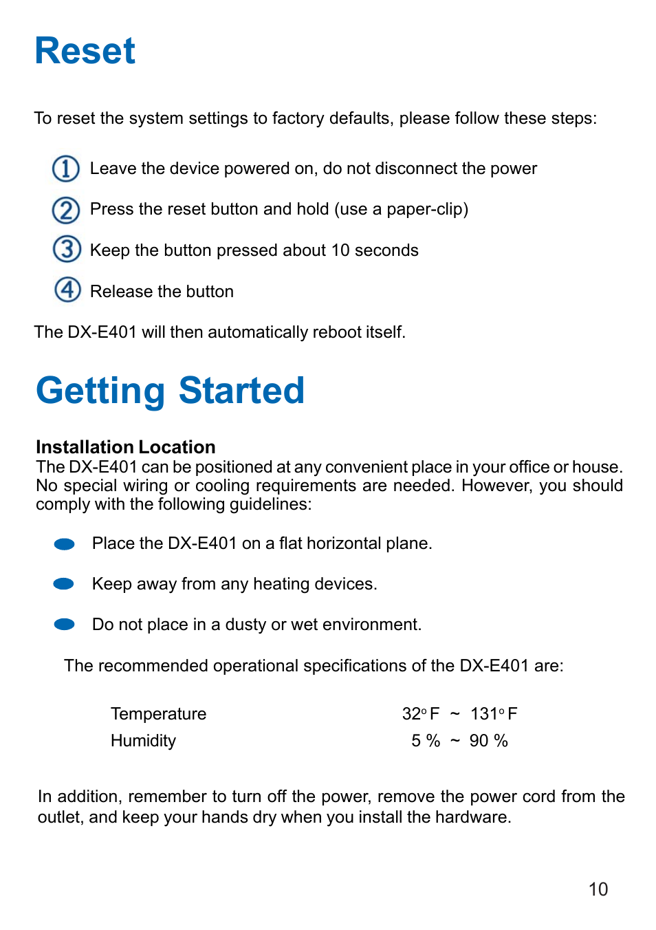 Reset, Getting started, Reset getting started | Dynex DX-E401 User Manual | Page 10 / 72