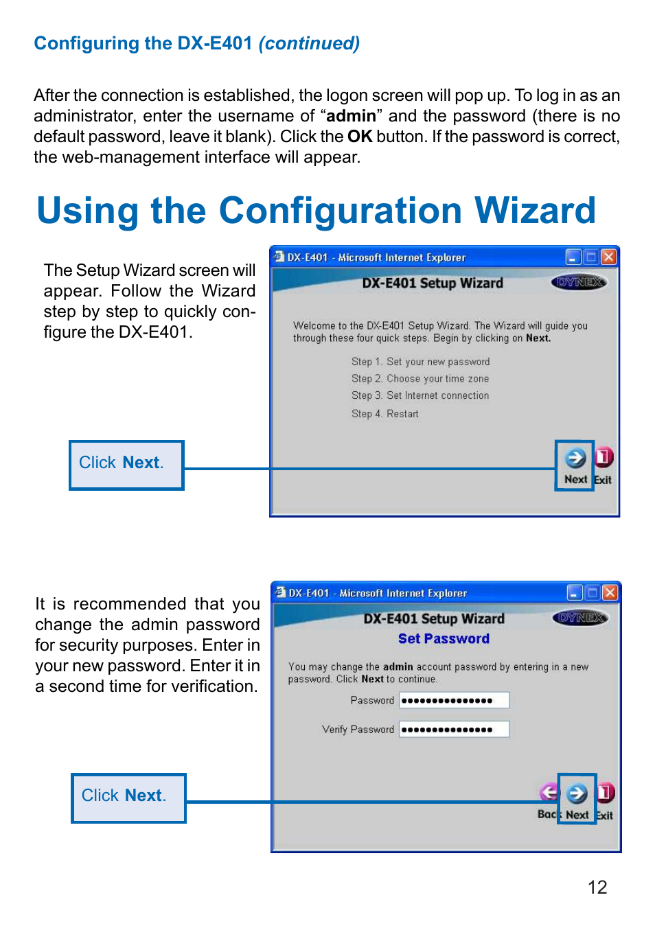 Using the configuration wizard | Dynex DX-E401 User Manual | Page 12 / 72