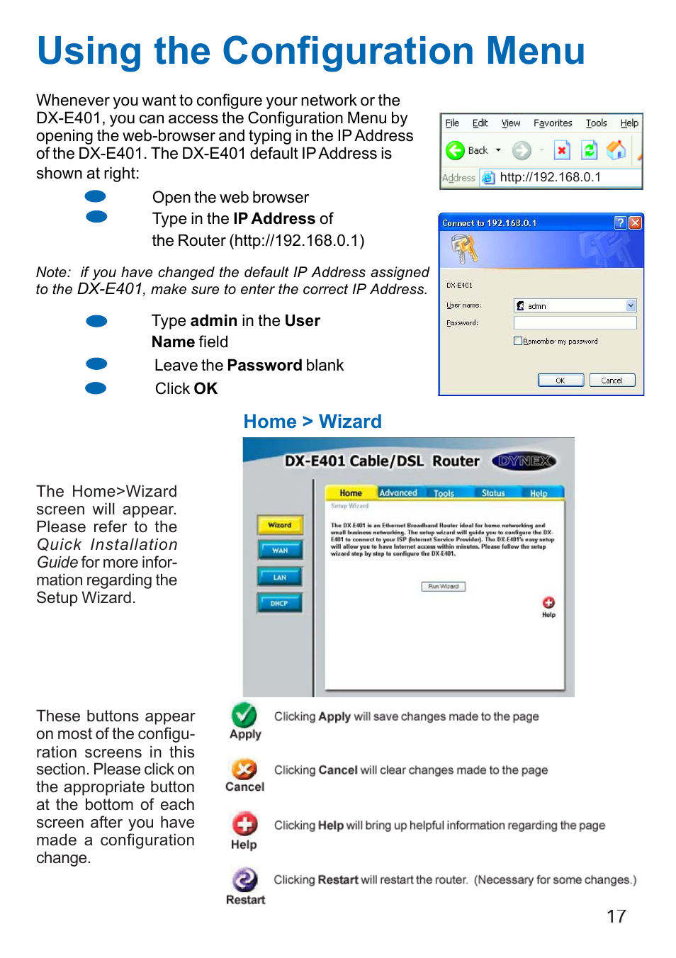 Using the configuration menu, Home > wizard | Dynex DX-E401 User Manual | Page 17 / 72